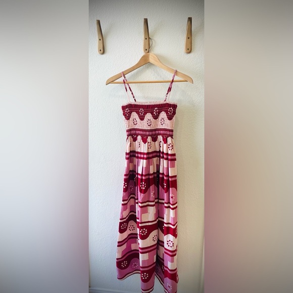 Madewell Theo Sleeveless Midi Dress in Geodaisy Batik - Rusted Red Size XXS - Picture 3 of 4